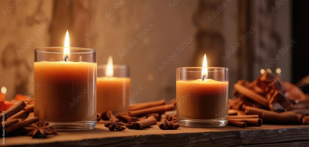 a cozy scene with a cinnamon fudge scented candle , calming, serene, gentle a cozy scene with a cinnamon fudge scented candle , calming, serene, gentle
