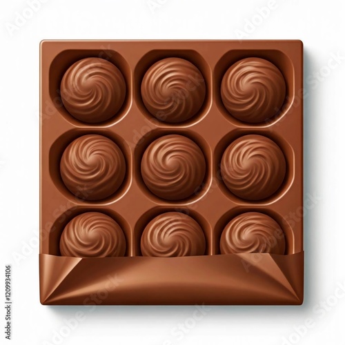 Chocolate sweets and wraper packing shape white background. photo