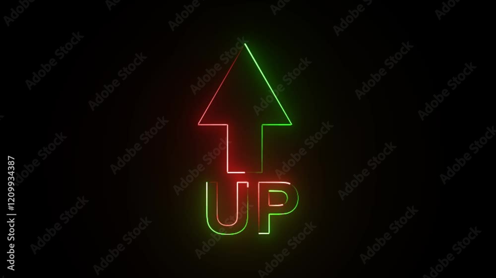 Abstract glowing up arrow direction icon. Neon up arrow icon animation with black background. Abstract glowing up arrow direction icon. Neon up arrow icon animation with black background.