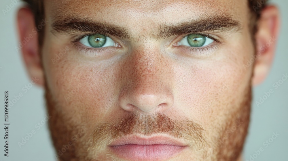 Intense Gaze: A close-up portrait of a man with piercing green eyes, captivating the viewer with his intense stare. The photograph captures a moment of raw emotion and raw masculinity. Intense Gaze: A close-up portrait of a man with piercing green eyes, captivating the viewer with his intense stare. The photograph captures a moment of raw emotion and raw masculinity.