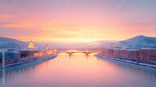 Amazing view from above of Budapest, Hungary in Winter during daytime.