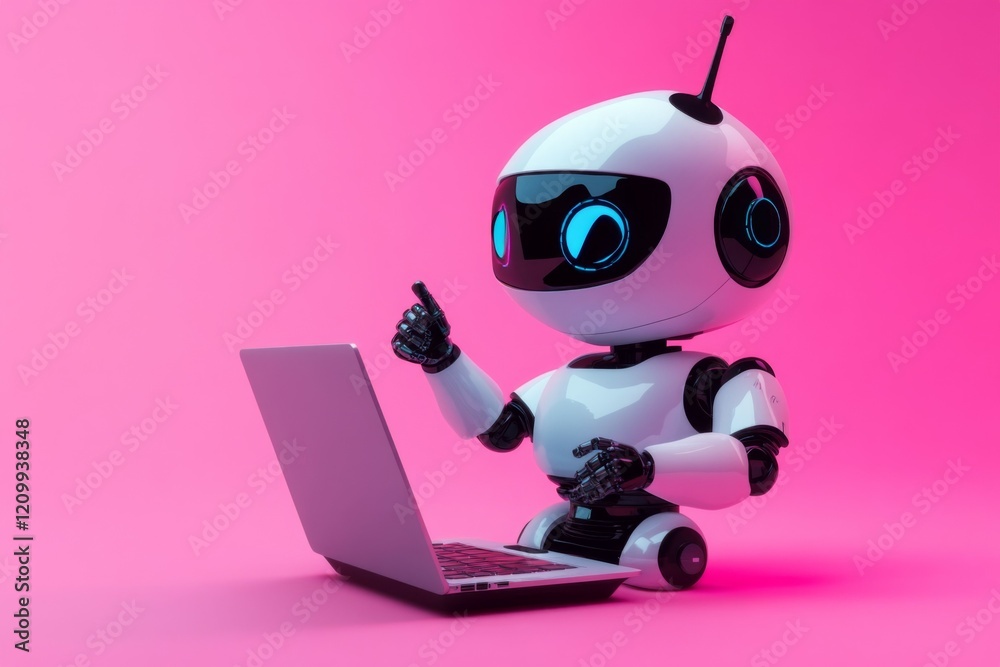 Fototapeta premium Robot Working on Laptop