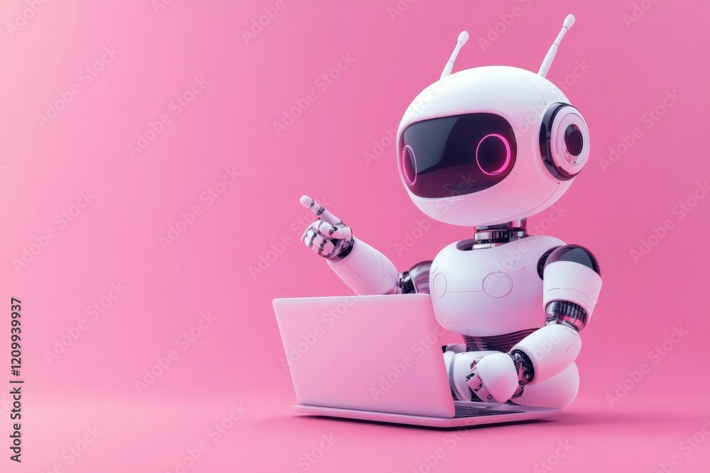 Cute Robot Using Laptop Cute Robot Using Laptop