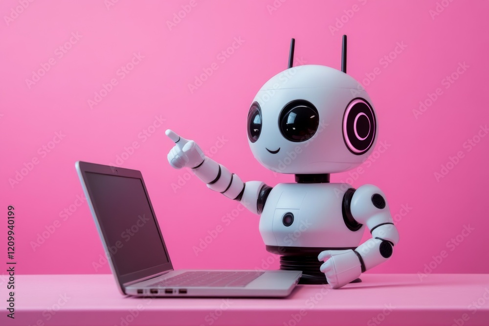 Cute Robot Using Laptop Cute Robot Using Laptop