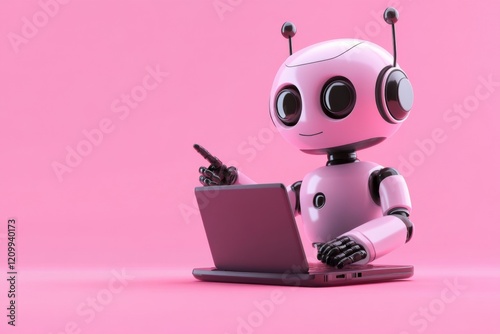Wallpaper Mural Pink Cute Robot Working on Laptop Torontodigital.ca