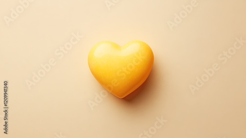 A vibrant yellow heart on a muted beige background, centered with plenty of negative space for text.
