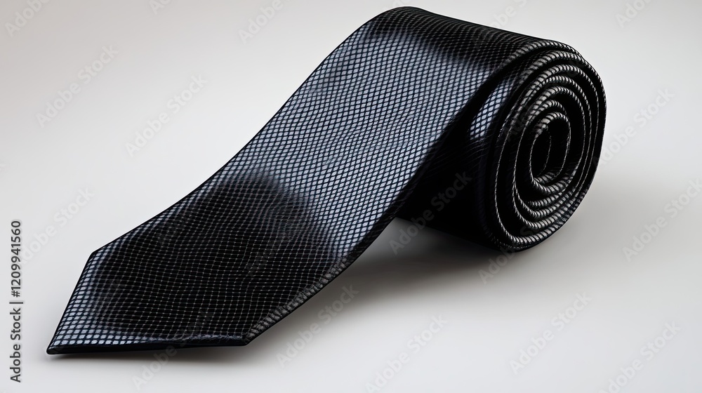 A Rolled Black Snakeskin Patterned Necktie A Rolled Black Snakeskin Patterned Necktie