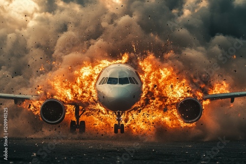 Dramatic Airplane Explosion Scene photo