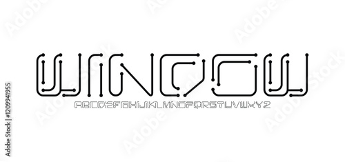 Modern techno font, futuristic line type of english alphabet letters and numbers. Minimal tech typeface vector typography. Future technology digital abc characters font, modern double line symbols
