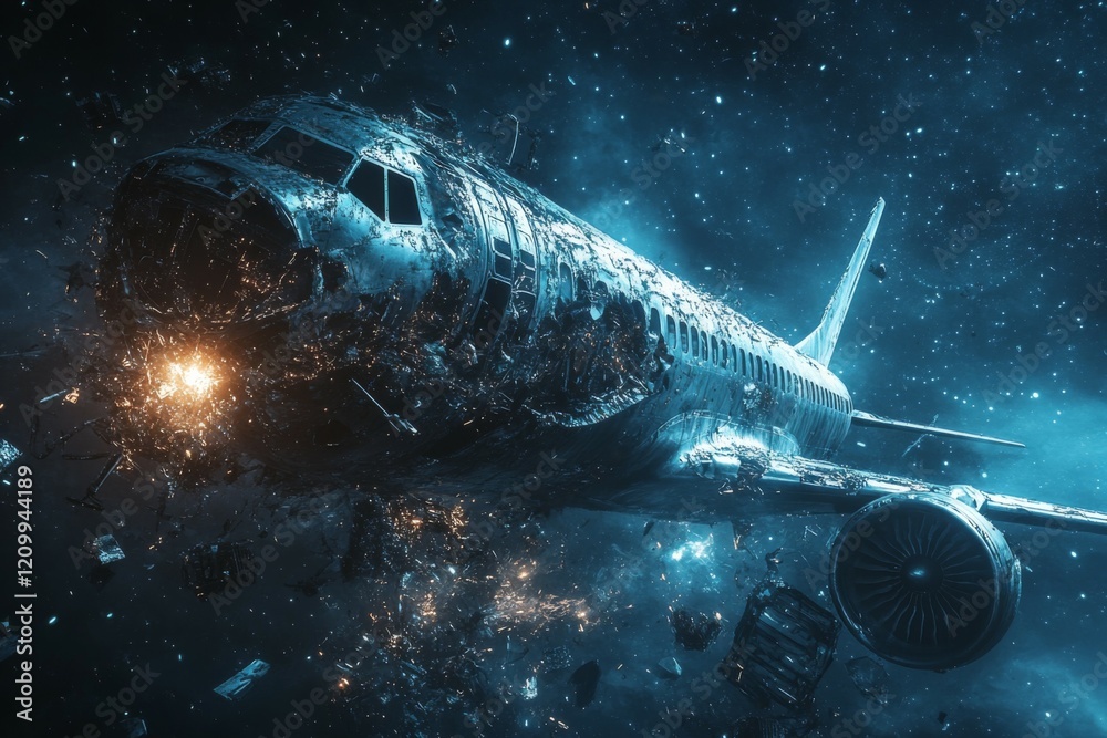Obraz premium Airplane in Space Collision