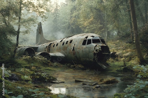 Wallpaper Mural Abandoned Airplane Wreck in Forest Torontodigital.ca