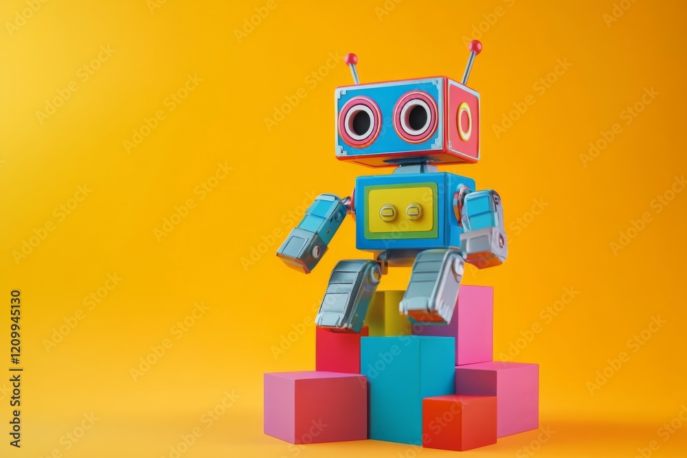 Colorful Retro Robot on Blocks Colorful Retro Robot on Blocks