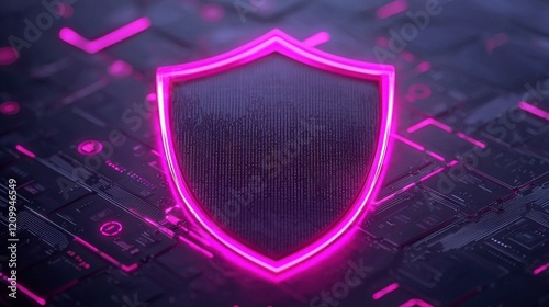 Cybersecurity Incident Response Recovery concept. Glowing Digital Shield Surrounded by Warning Icons
