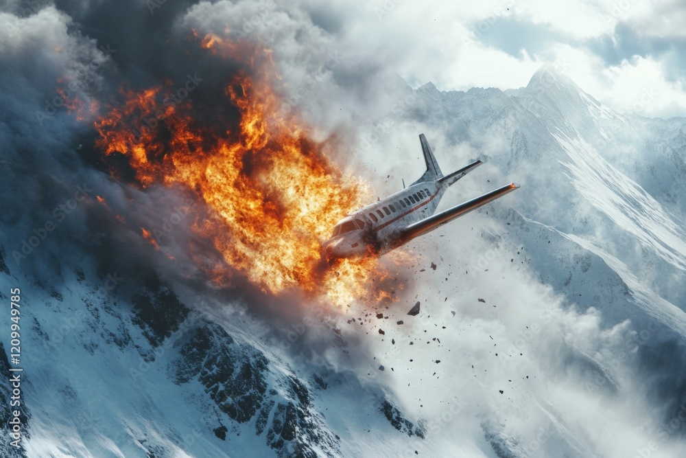 Fototapeta premium Plane Crash in Mountain Explosion