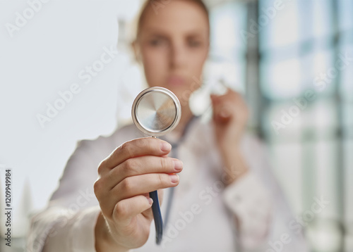 female physician healthcare professional showing medical equipme photo