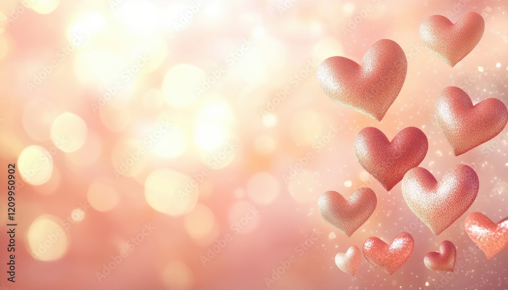 Fototapeta premium Festive Glitter Hearts Romantic Background for Valentines Day