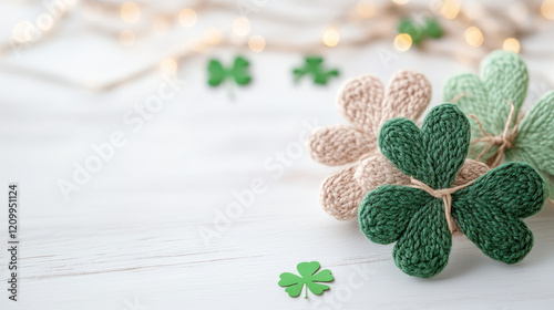 A white background with green and brown hearts and shamrocks