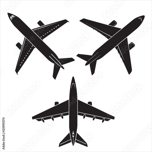 set of vector various airplanes silhouette