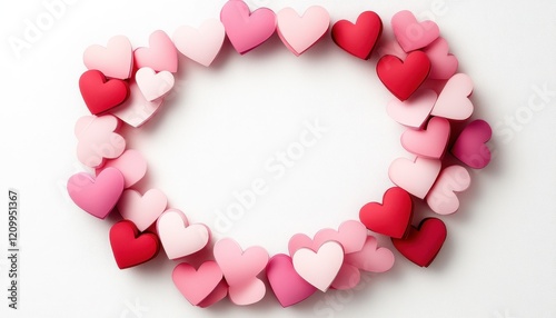 Festive Heart Frame: Romantic Red Pink and White Hearts on White Background