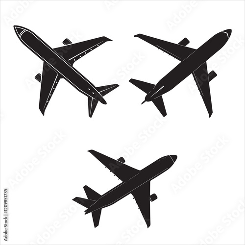 set of vector various airplanes silhouette