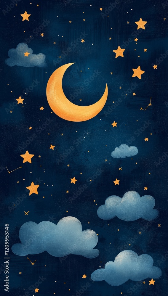 Naklejka premium Night sky with moon Mobile Background