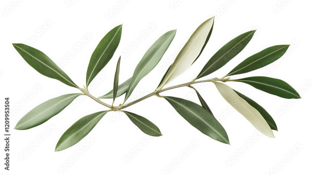 Naklejka premium a single branch featuring elongated. green leaves with a subtle variegation. arranged elegantly to showcase their natural beauty intricate details of the leaves. making it suitable for botanical stud