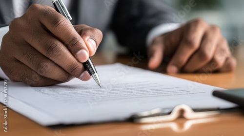 Recruiter reviewing resumes with focused look