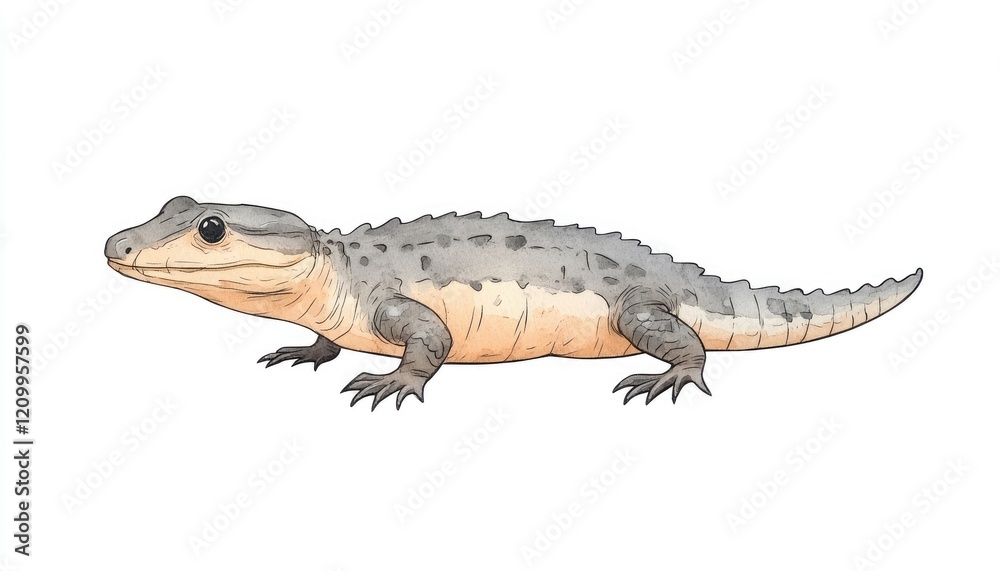 Naklejka premium Detailed illustration of a prehistoric amphibian-like creature on a plain white background
