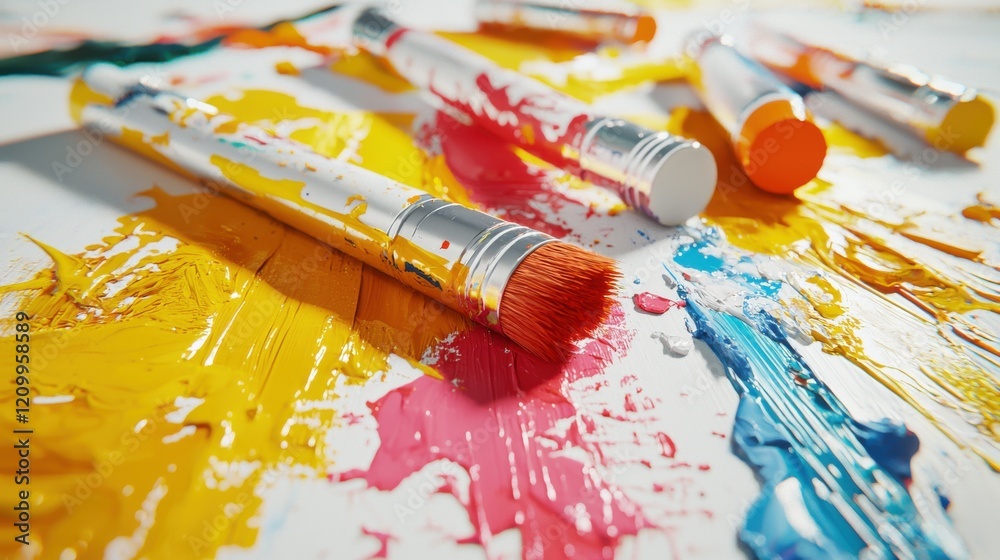 Fototapeta premium Vibrant Abstract Painting Showcase with Diverse Brushstrokes and Colorful Splatter