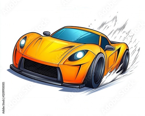 Stylish Orange Sports Car Cartoon with Dynamic Motion Effects