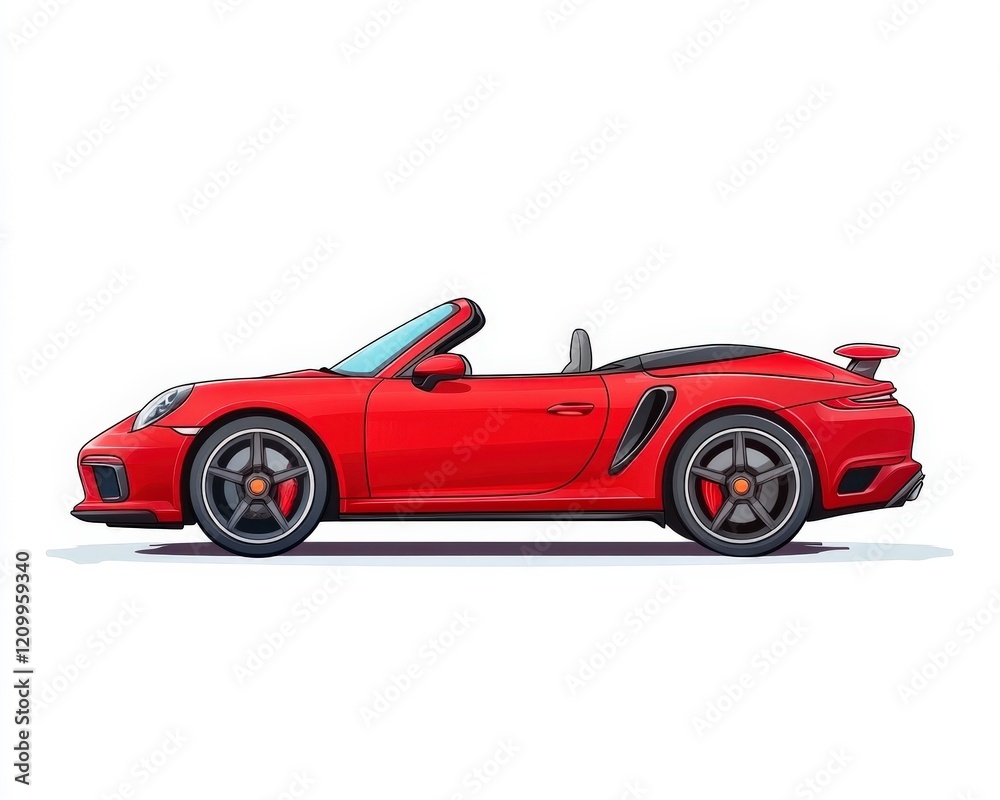 Red Convertible Sports Car Side View Illustration in Flat Style Red Convertible Sports Car Side View Illustration in Flat Style