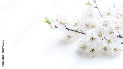 Spring blossom branch, white flowers, isolated background, nature, card design