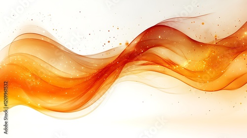 Golden Flow: Abstract image of a swirling, dynamic wave of golden orange hues, interspersed with glittering particles, creating a sense of movement and energy.  photo