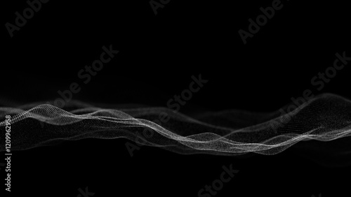 Dynamic black wave of particles. Abstract futuristic background. Big data visualization. 3D rendering.
