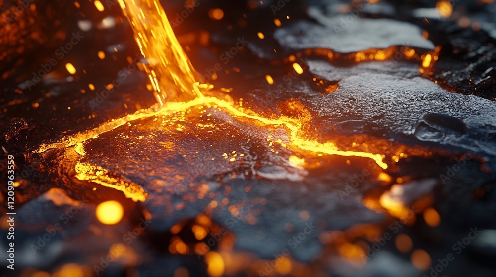Molten Lava Flowing on Dark Surface Abstract Image Molten Lava Flowing on Dark Surface Abstract Image