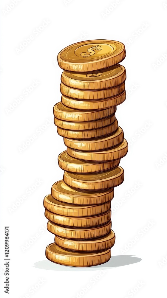 Tower of Stacked Golden Coins on White Background for Financial Themes Tower of Stacked Golden Coins on White Background for Financial Themes