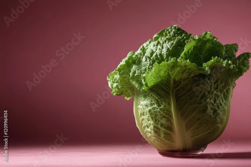 Backlit chinese cabbage on red surface showcasing textured leaves photo