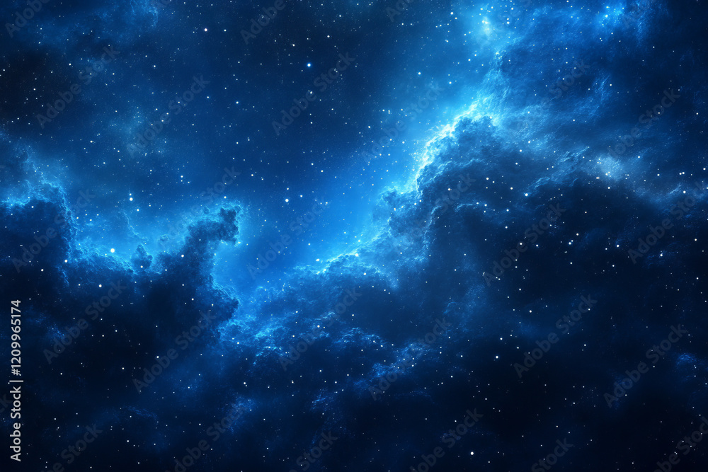Fototapeta premium ethereal beauty of blue nebula in dark cosmic space background featuring starry night galaxy textures and celestial deep space images