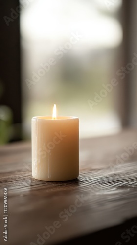 A solitary candle casts its gentle glow in an otherwise dark room, fostering a calm and tranquil ambiance while showcasing the enchanting beauty of soft light amidst the peaceful surroundings