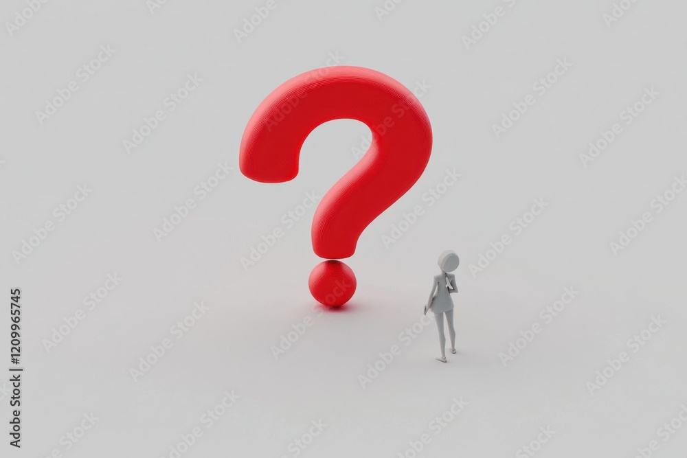 3D person thinking with a large red question mark 3D person thinking with a large red question mark