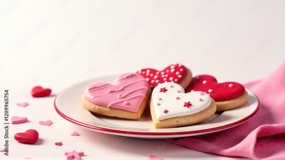 Valentine's Day Heart-Shaped Cookies on Plate Valentine's Day Heart-Shaped Cookies on Plate