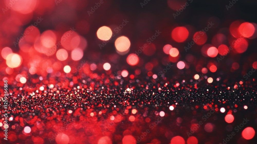 A dazzling backdrop of red glitter and bokeh lights enhances the festive mood, ideal for parties or special gatherings