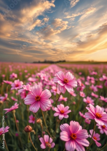 Pink flower field lovelove heart valentine vector romantic day holiday  photo