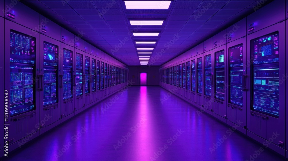 Fototapeta premium Cybersecurity Threat Hunting Incident Response concept. Futuristic Cybersecurity Office with Glowing Holographic Servers and Technology