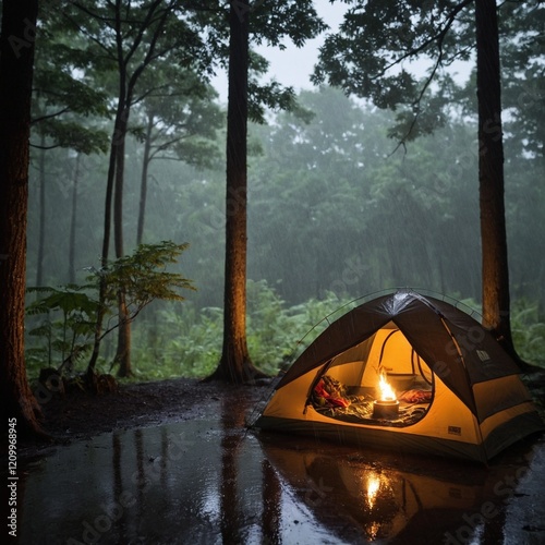 rain on the tent in the forest, tropic, quiet, calm, peaceful, meditation, camping, night, relax