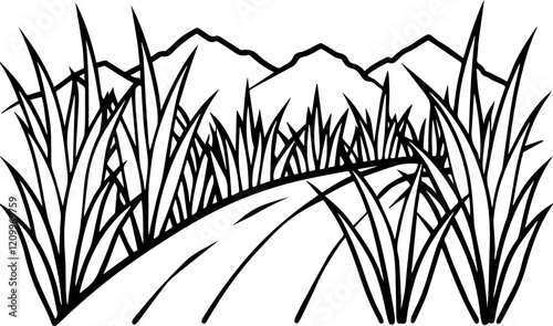 rice field outline vector illustration