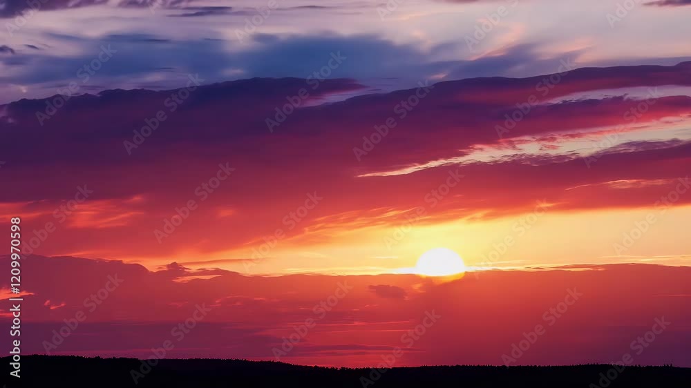 peaceful sunset time lapse capturing the sky transitioning from vibrant orange to deep twilight hues with scattered clouds adding depth to the scenery peaceful sunset time lapse capturing the sky transitioning from vibrant orange to deep twilight hues with scattered clouds adding depth to the scenery