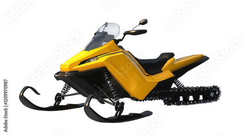 a sleek yellow snowmobile designed for winter sports and recreational activities it features an aerodynamic body. skis for steering. and a track for traction on snow. making it ideal for traversing sn photo