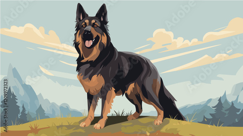 Flat illustration of dog. Guard dog. Domestic animal.