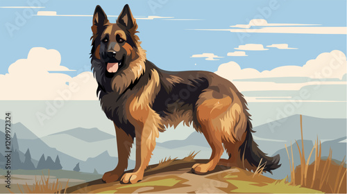 Flat illustration of dog. Guard dog. Domestic animal.
